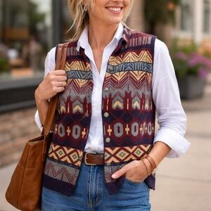 SAGE by Liz Ence Geometric Knit Cotton Vest Art Deco Grandpa Core M